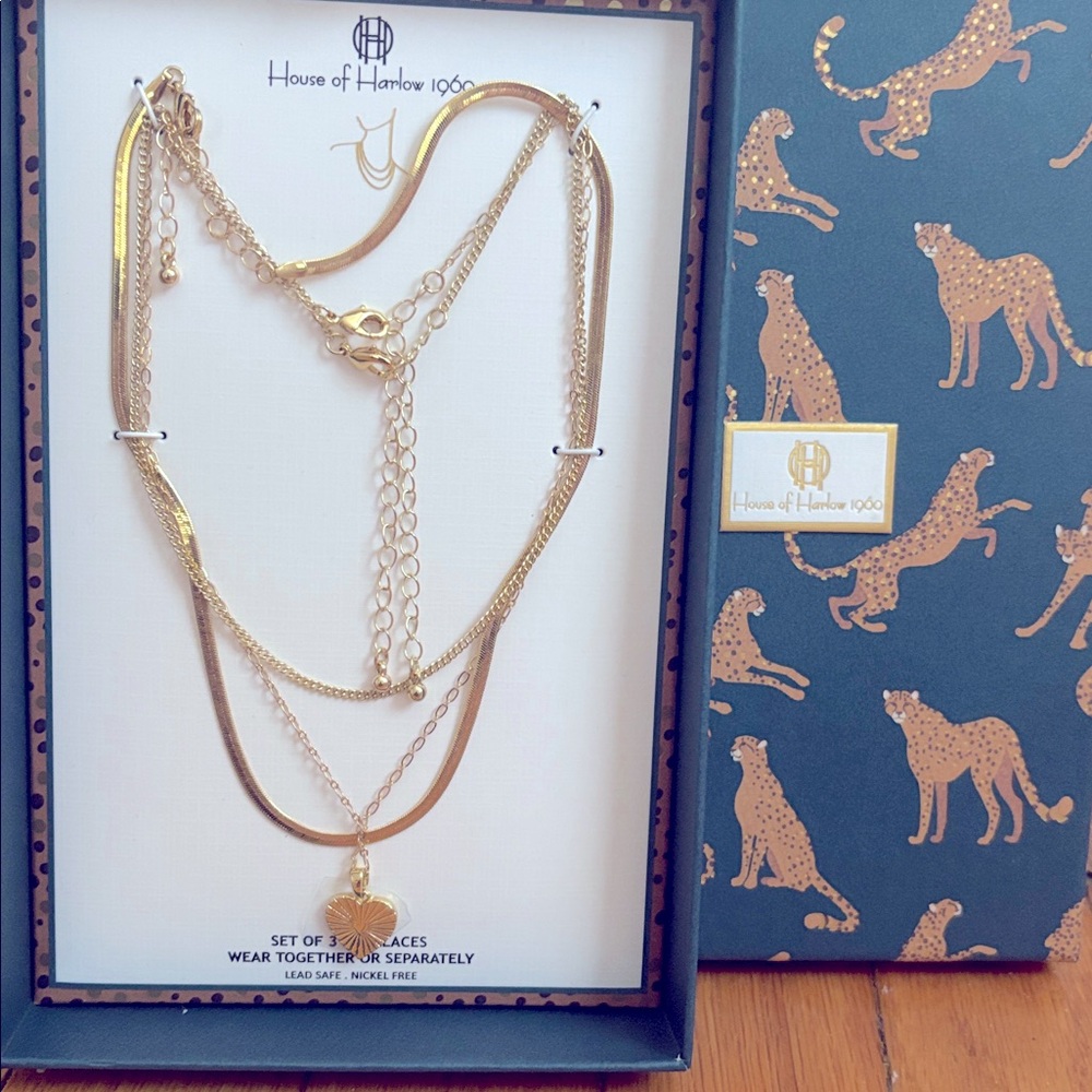 House of Harlow 1960 Gold tone set of 3 Necklaces. New